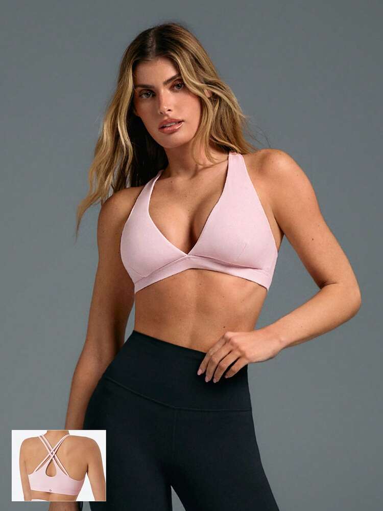 FeatherFit™ Deep V-Neck Wide Strap Cutout Back Bra Low Impact Yoga Pilates Studio Daily Casual Wear Removable Cups Valentine's Day