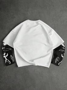 PAVTROS Men's Street-Style Popular INS Matching Angel Cupid Print Embroidered Heart Outdoor Music Festival Nightclub Boyfriend Husband Gift Anniversary Gift 2 In 1 T-Shirt Graphic Crop Top Men Graphic Crop Sweatshirt Men Mens Graphic Cropped Top White Graphic Crop Hoodie Cropped Graphic Street Hoodie Men - Multicolor - View 3