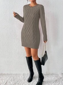 EMERY ROSE Women's Twist Knit Sweater Dress For New Year Clothes - Mocha Brown - View 6