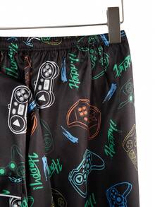 2pcs Teenage Boys' Navy Blue Zebra Print Fabric Long Pants And Cardigan Pajama Set Silk Pajama Set - Black - View 6