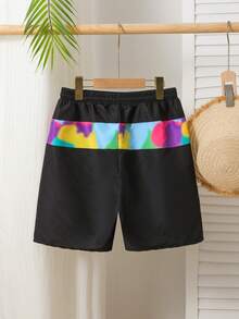 Teen Boy Video Game Print Beach Shorts - Black - View 2