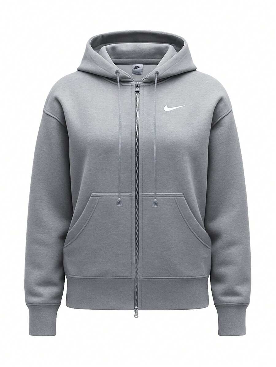 Nike Phoenix Oversized Women's Full Zip Hoodie Grey - Dk Grey Heather/Sail - View 1
