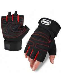 1 PAR de guantes de levantamiento de pesas de media mano para protección de la palma para mujeres y hombres, para entrenamiento en el gimnasio, culturismo, entrenamiento cruzado y deportes - negro rojo - Ver 8