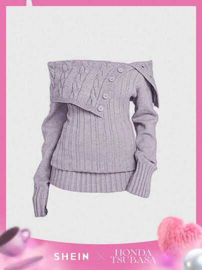 Y2K Stil Off-Shoulder gerippter Strickpullover mit Taillenraffung