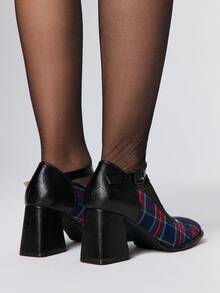 ROMWE Kawaii 女士时尚百搭通勤优雅格纹高跟鞋 - 黑色 - 查看 5