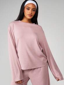 MISSGUIDED Bộ đồ mặc nhà gồm áo dài tay và quần ống rộng dệt kim mềm mại, mang lại sự thoải mái tối đa. - Màu tím hoa cà - Xem 4