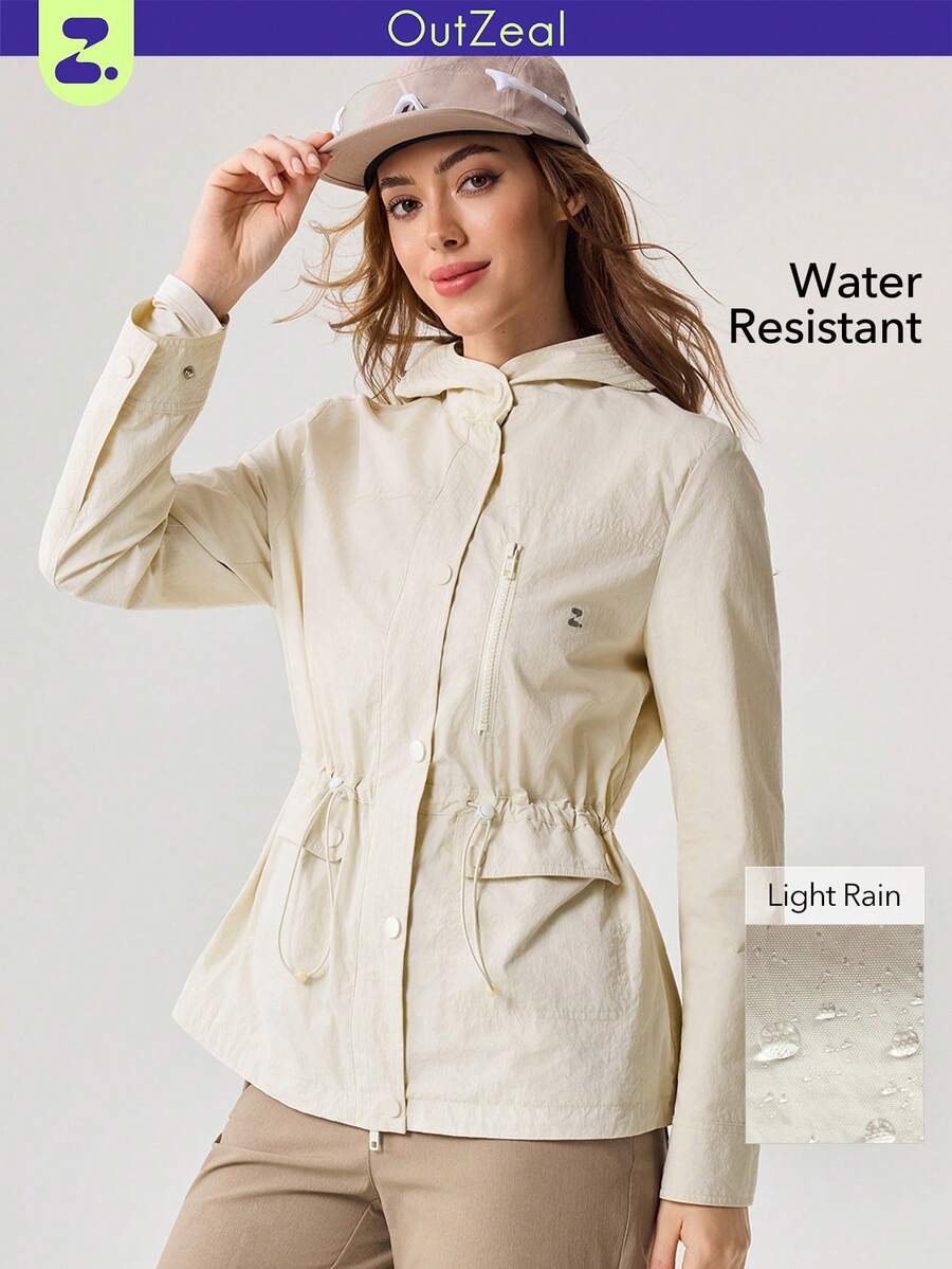OutZeal 女式防水抽绳腰部翻盖口袋户外夹克徒步露营秋季 - 白色 - 查看 1