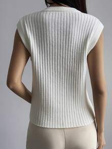 DAZY Áo len dệt kim không tay màu trơn dành cho nữ, phong cách Thu/Đông Y2K - trắng - Xem 2