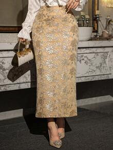 DAZY 女士优雅派对亮片刺绣半身裙 - 金色 - 查看 6