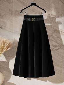 SHEIN PETITE 女士真皮腰带装饰时尚百搭度假约会裙 - 黑色 - 查看 3