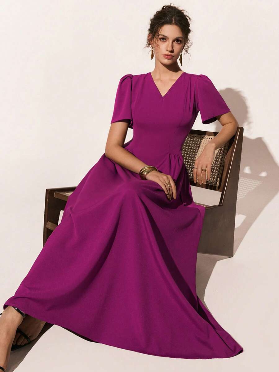 Poéselle Women's Fashionable Casual Long Dress - Red Plum - View 1