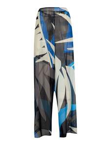 Swim Oasis 大码女式绿色提花面料休闲度假吊带低领连体泳衣配沙滩罩衫两件套泳装 - 藍色 - 查看 6