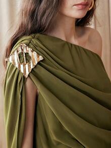 Arave Asymmetric Ruched Flowy Maxi Dress New Year - Olive Green - View 6