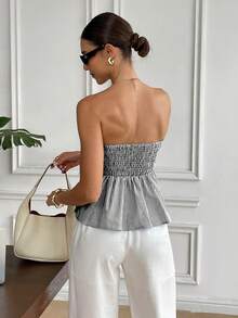 Serisse 女士时尚条纹系带抹胸上衣，夏季 - 黑與白 - 查看 6