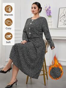 Modelyn Ensemble 2 pièces grande taille pour femmes : veste décontractée à manches longues avec boutons devant et jupe - Noir et Blanc - Voir 1