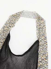 ChaseTheNight Plus Size Women Leopard Print Halter Mesh Patchwork Backless Sexy Lingerie - Black - View 9