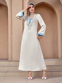 Al Najma 女士阿拉伯风格连衣裙 - 白色 - 查看 3