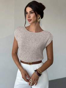 Firerie Elegant Loose Casual Versatile Sleeveless Knit Sweater Vest Going Out Tops Women,Tops For School In Fall/Winter - Apricot - View 1