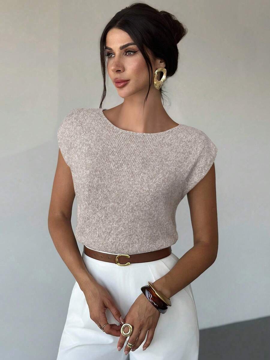 Firerie Elegant Loose Casual Versatile Sleeveless Knit Sweater Vest Going Out Tops Women,Tops For School In Fall/Winter - Apricot - View 1