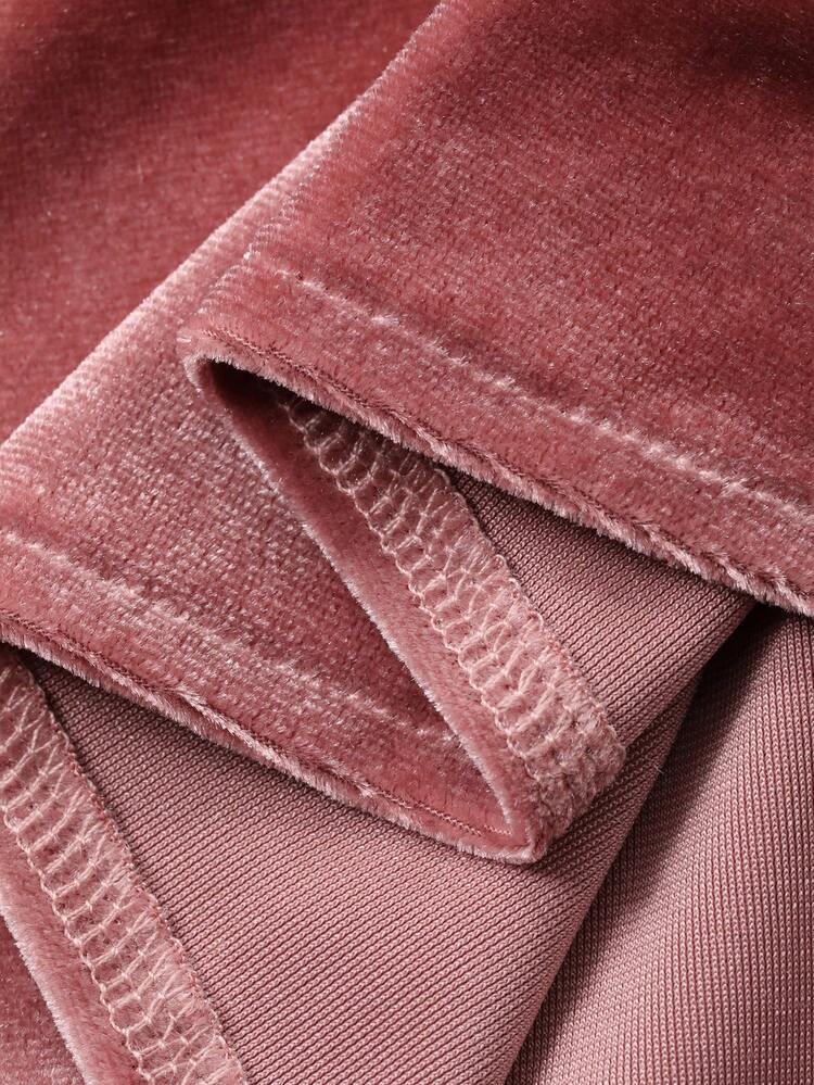Women's Elegant Sequin Patchwork Tie-Up Puff Sleeve Thermal Lined Mid-Length Dress, Autumn/Winter