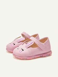 Cozy Pixies Glossy Pink Bunny Shoes With 3D Rabbit Ear Embroidery Design, Cute Cartoon, Soft & Comfortable, Fashion Princess Shoes With Lights - Pink - View 5