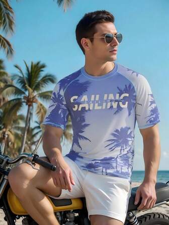 Manfinity Swimmode Costume da bagno con protezione solare a stampa tropicale per uomo