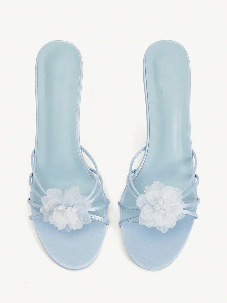 CUCCOO CHICEST Women's Summer New Elegant Faux Leather High Heel Sandals With Cross Strap And 3D Floral Design, Suitable For Tea Party, Date, Fashion Party, Vacation, Beach Summer Shoes Wedding Shoes Bride Shoes