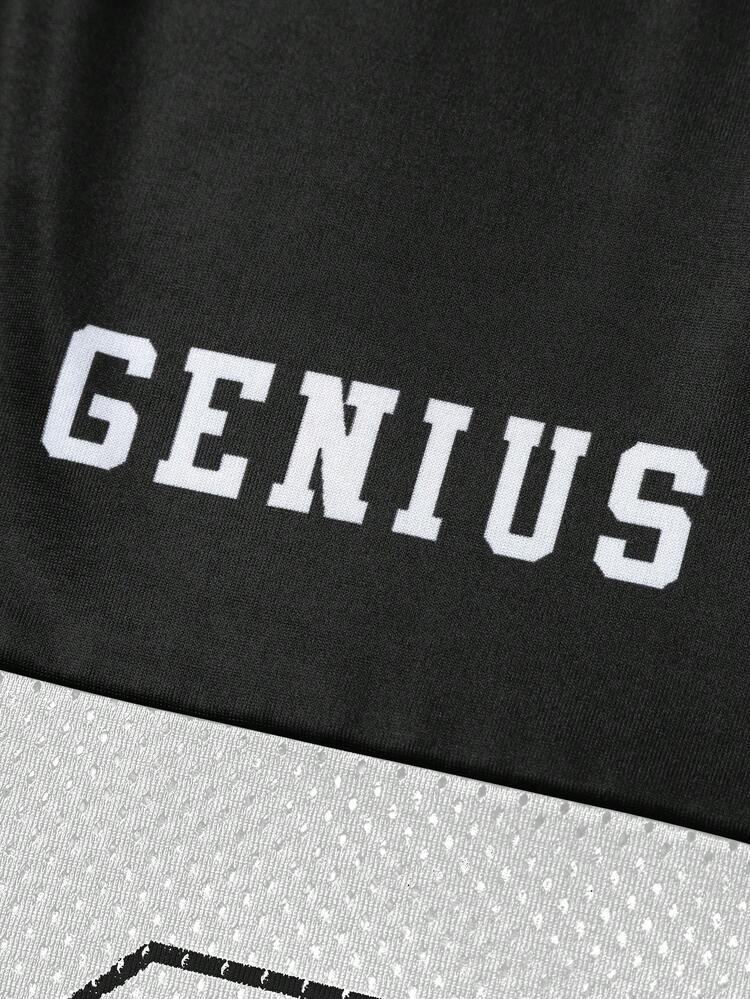 PAVTROS 男士休闲T恤，数字印花，运动风，Y2K风格，23号球衣，宽松版型，Y2K风格球衣 - 黑與白 - 查看 5