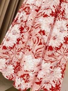 Rometta 大码女士优雅印花褶皱中长连衣裙，无袖，适合夏季日常穿着 - 棕色 - 查看 4