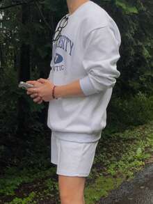 DAZY Men's Grey Thick Letter Print Pullover Pullover Sweatshirt Set, Spring/Autumn - Grey - View 6