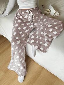 Vibekara 大码女式抽绳腰五角星双面法兰绒裤 - 藕粉色 - 查看 6