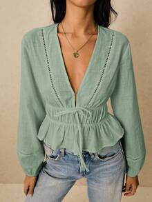 Poéselle 女士日常休闲衬衫 - 薄荷綠 - 查看 8