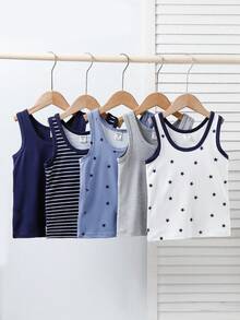 Young Boys Undershirt-5 Packs Tank Tops Navy Stripes Stars Solids Sleeveless Round Neck Layering Essentials Comfortable Four Seasons Everyday Sleep School Play Holiday 2026 Must Have Closet Basics Classic Minimalist Easy Machine Washable - Multicolor - View 3
