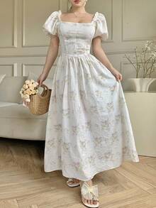 Modelyn Fashionable Romantic Jacquard Fabric Yellow Jacquard Dress For Women - White - View 6