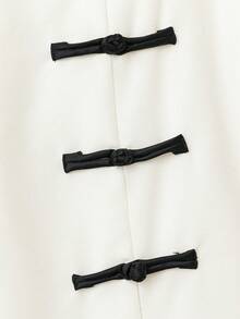 SHEIN Clasi 现代中国风梨形高腰修身黑白拼布百褶A字裙 - 杏色 - 查看 4