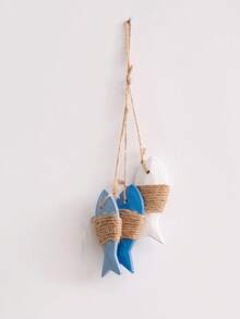 Madebyblanc 1件地中海风格创意渔网小鱼串挂饰，海洋风悬挂装饰，家居背景墙渔网装饰，适合家庭庭院装饰 - 彩色 - 查看 4