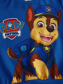 SHEIN | PAW Patrol 2pcs/Set Young Boy Cartoon Puppy Print Crew Neck Long Sleeve Sweatshirt And Long Sweatpants Casual Sports Outfit, Spring/Autumn - Blue - View 3