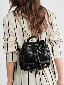 SHECARRY 女士菱形绗缝时尚双肩包，多口袋设计，适合通勤 - 黑色 - 查看 8