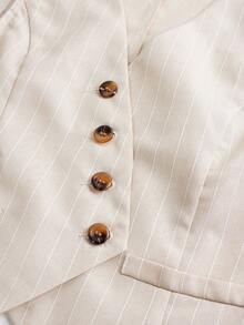 Firerie Kids 少女休闲纯色无袖夏季纽扣不对称上衣和宽松铅笔裤两件套，米色，返校季，法式优雅，时尚通勤装 - 杏色 - 查看 3