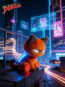 POKOJA LAND 1pc Cute & Cool Kawaii Big-Eyed Orange Cat Plush - Fluffy Stuffed Animal With Expressive Face, Soft Plush Doll For Cuddling, Birthday, Halloween & Christmas Gifts & Adults (Grey Paws & White Belly), Cat Stuffed Animal, Bunny Stuffed Animal Spring To Summer - Multicolor - View 5