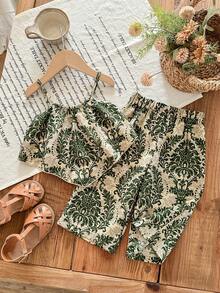 SHEIN 女婴休闲度假印花吊带背心和松紧腰裤套装 - 彩色 - 查看 3