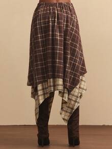 NYA SZN Skirt High Rise Loose Tie Knot Plaid Red Yellow Grunge Holiday Festive Winter Valentines Day Special Occasion Elegant Luxury Carnival Outfits For Women - Multicolor - View 7