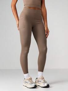 MISSGUIDED High Waisted Ribbed Seamless Leggings Full Length Stretchy Yoga Pants Fitted Activewear Compression Tights Workout Training Performance Leggings - Army Green - View 3