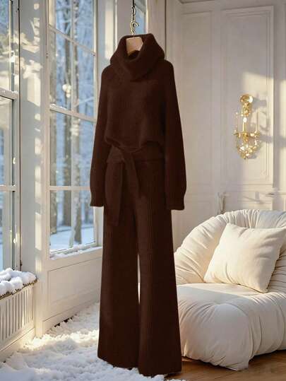 SHEIN Franclia 2pcs/Set Women Casual Loose Solid Color Turtleneck Sweater, Versatile & Elegant, Autumn/Winter