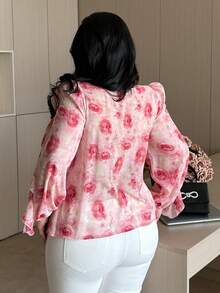 Vibekara Casual Elegant Romantic Rose Ruffle Trim Loose Fit Flattering Plus Size Women Blouse, Pink