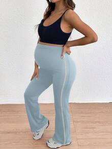 SHEIN Maternity Adjustable High Waist Flare Legs Pants - Blue - View 3