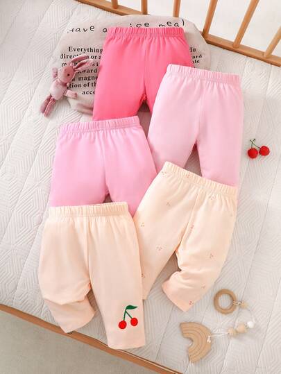 5件套新生女婴可爱多色印花打底裤，秋季可爱设计