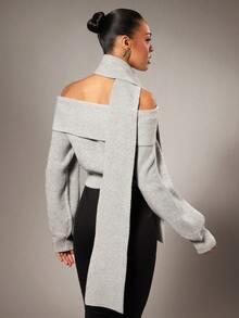 Hauture New Women's Off Shoulder Halter Sexy Knit Top - Grey - View 3