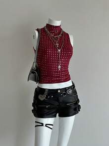 EgrlEra Women's Fashionable Wine Red Camisole,Sparkly Top - Burgundy - View 4