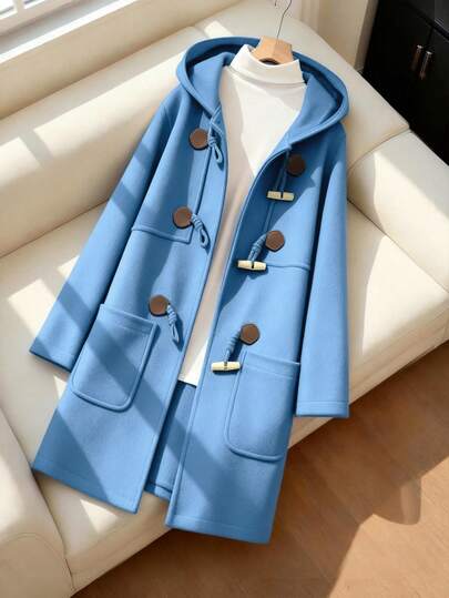 GlowEve CURVE 大码女式连帽双排扣长款羊毛混纺大衣